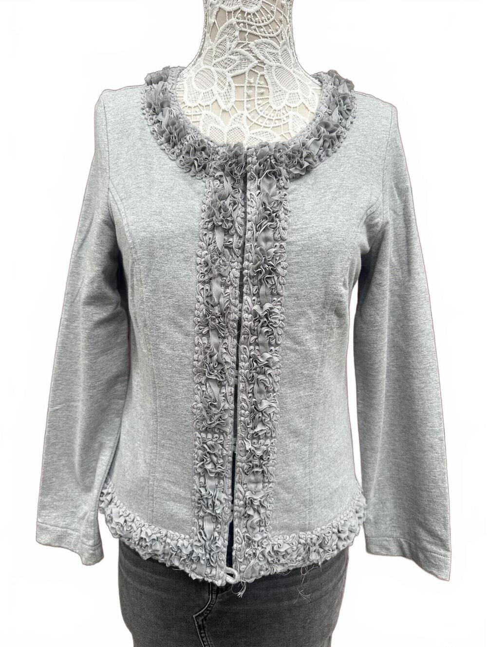 Nick and Mo Gray Ruffle Trim Cotton Cardigan